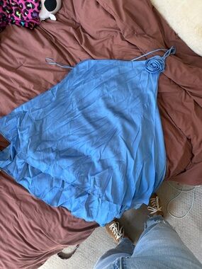 Abercrombie & Fitch Light Blue Slip Dress with Rose Detail